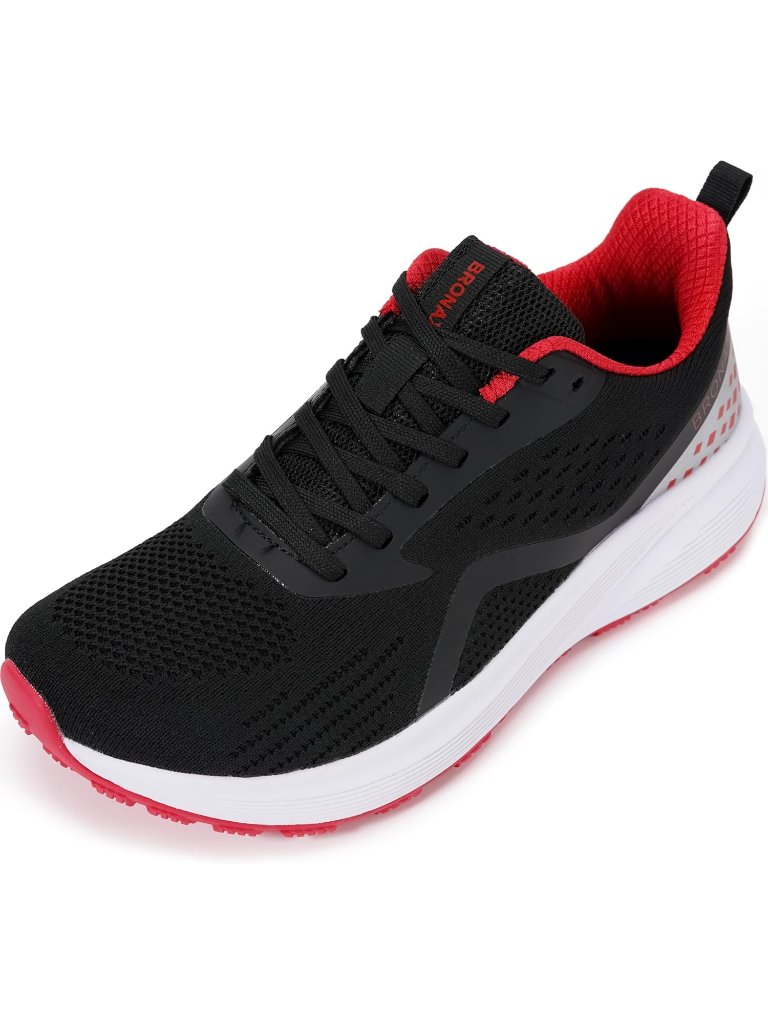 Men's Black Red Mesh Wide Cushioned Supportive Road Running Shoes Wide Toe Box